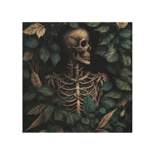 Skeleton in Plants Wood Wall Art