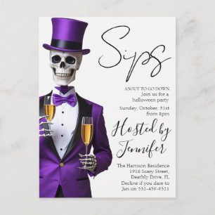 Skeleton in Purple Halloween Party Invite