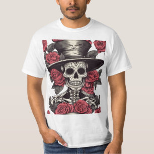 Skeleton in Roses: Day of the Dead Elegance T-Shirt