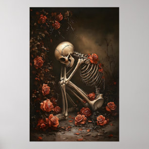 Skeleton In Roses Print, Gothic Halloween Poster