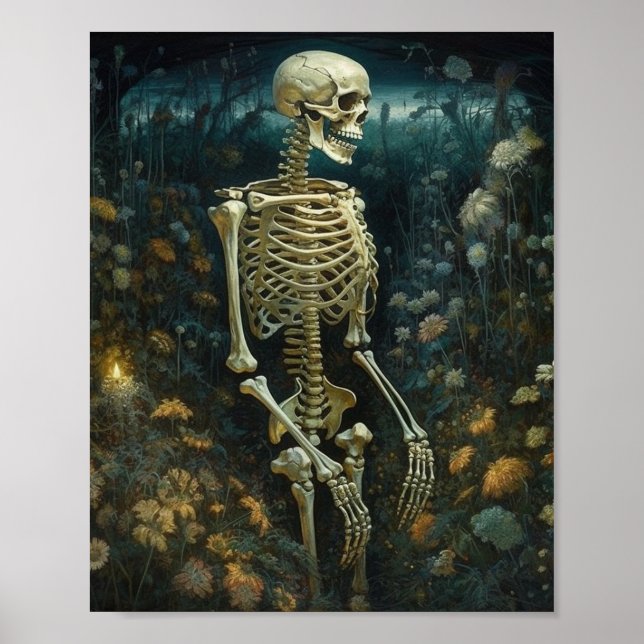 Skeleton in the Flowers At Night Poster (Front)