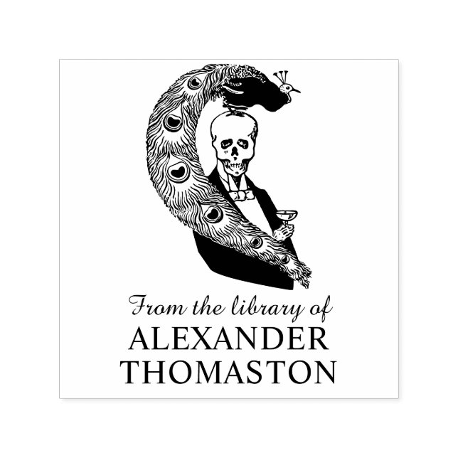 Skeleton in Tuxedo, Peacock Library Book Name Self-inking Stamp (Design)