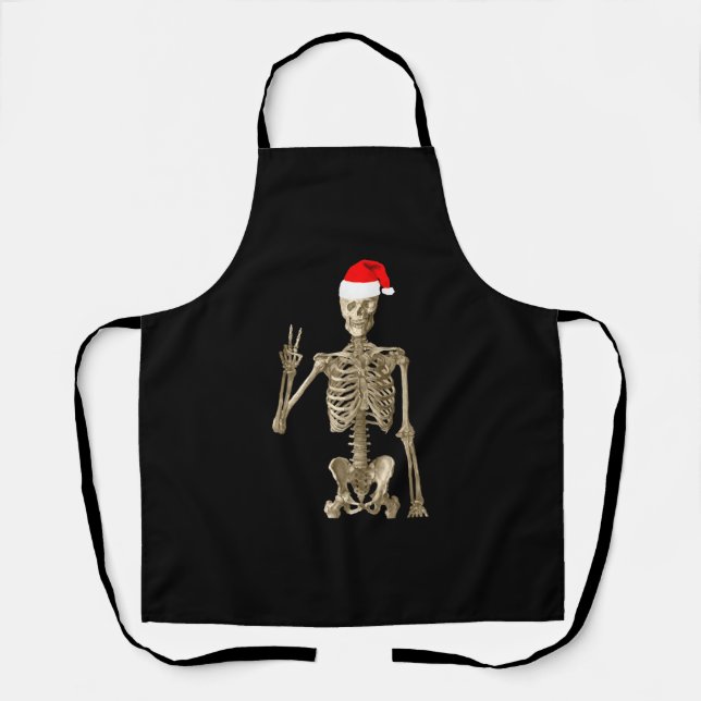 Skeleton is chillin' with his peace sign   apron (Front)