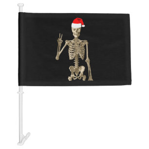 Skeleton is chillin' with his peace sign car flag