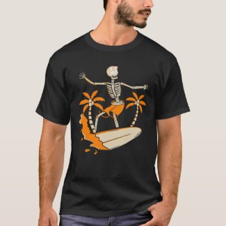 Skeleton is surfing on surfboard on Halloween Day T-Shirt