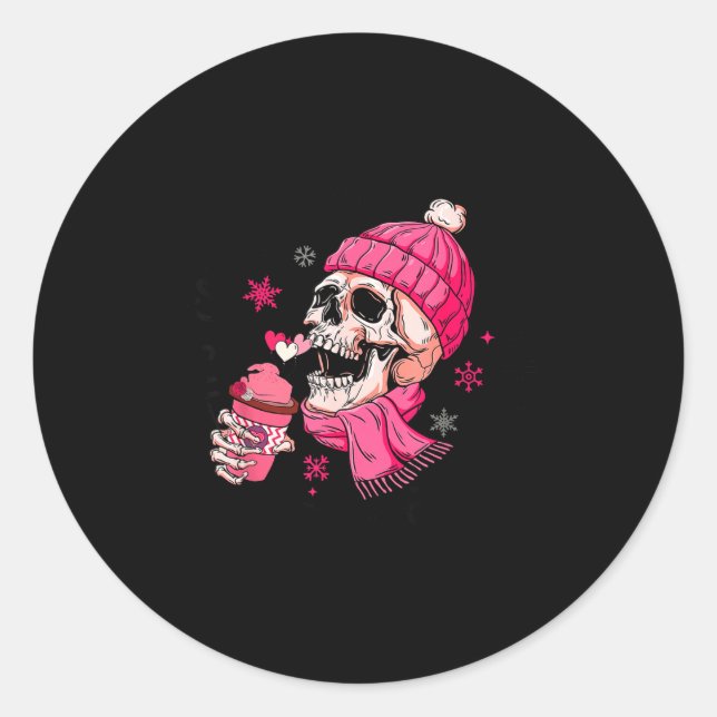 Skeleton It's Cold Outside Like My Heart Valentine Classic Round Sticker (Front)