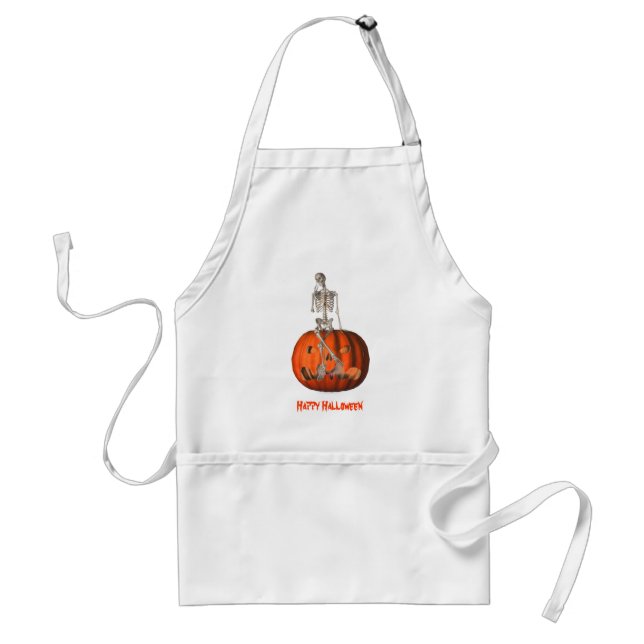 Skeleton Jack O Lantern Halloween Cute Adult Apron (Front)