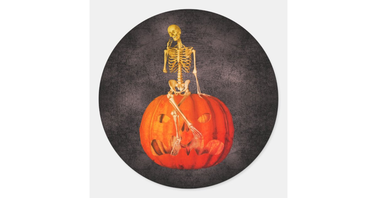 Skeleton Jack O Lantern Halloween Funny Classic Round Sticker | Zazzle