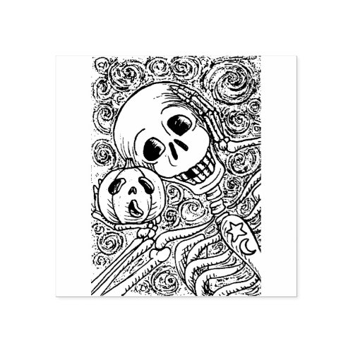 SKELETON  JACK O LANTERN HALLOWEEN RUBBER STAMP