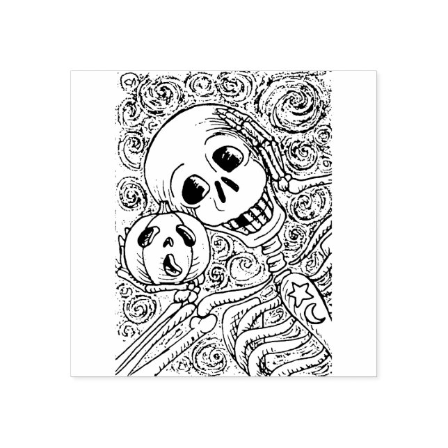 SKELETON & JACK O LANTERN, HALLOWEEN RUBBER STAMP (Imprint)