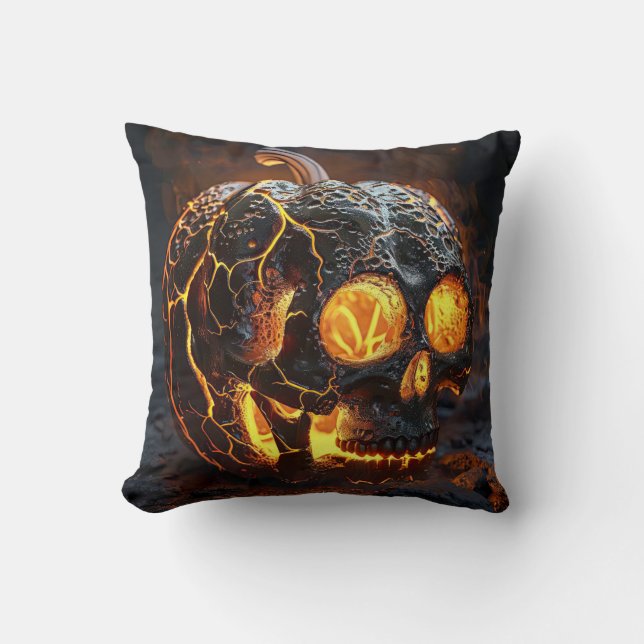 Skeleton Jack-O-Lantern Throw Pillow (Front)