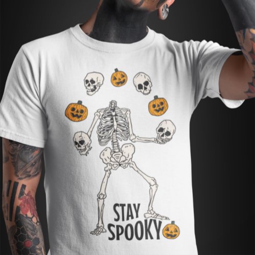 Skeleton Joggling His Skull and Pumpkin Halloween T_Shirt