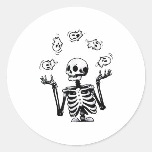 Skeleton Juggling Ghosts Funny Halloween Costume _ Classic Round Sticker