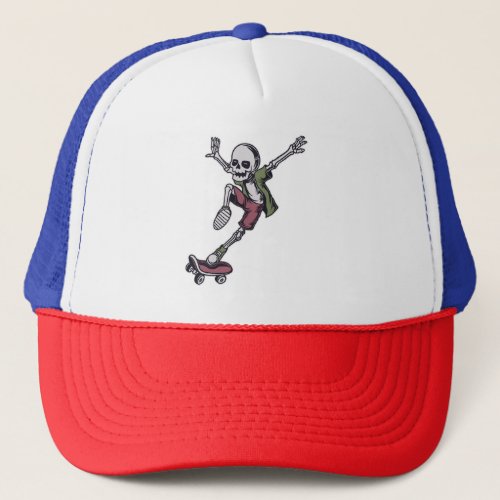skeleton jump position and avoid anything in front trucker hat