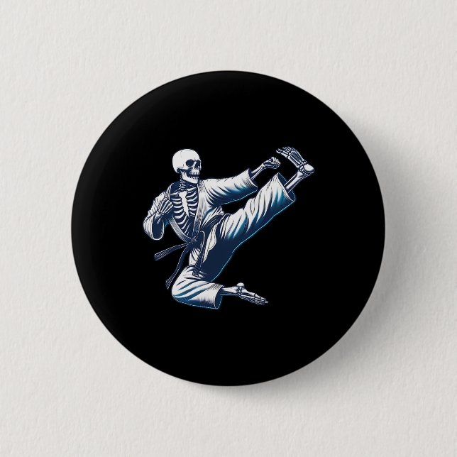 Skeleton Karate Kick Martial Arts Kickboxing Mma F Button (Front)
