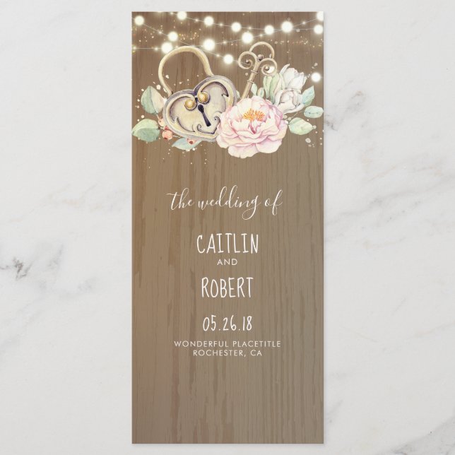 Skeleton Key and Lock Vintage Wedding Programs (Front)