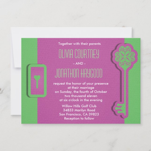 Skeleton Key and Lock Wedding Invitation (Front)