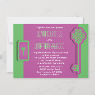 Skeleton Key and Lock Wedding Invitation