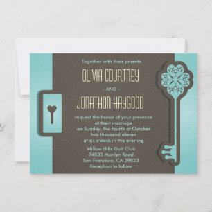 Skeleton Key and Lock Wedding Invitation
