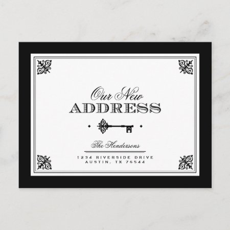 Skeleton Key | Black And White New Address Announcement Postcard
