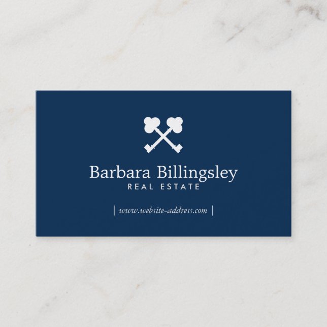 Skeleton Key Logo Real Estate, Broker Navy Blue Business Card (Front)