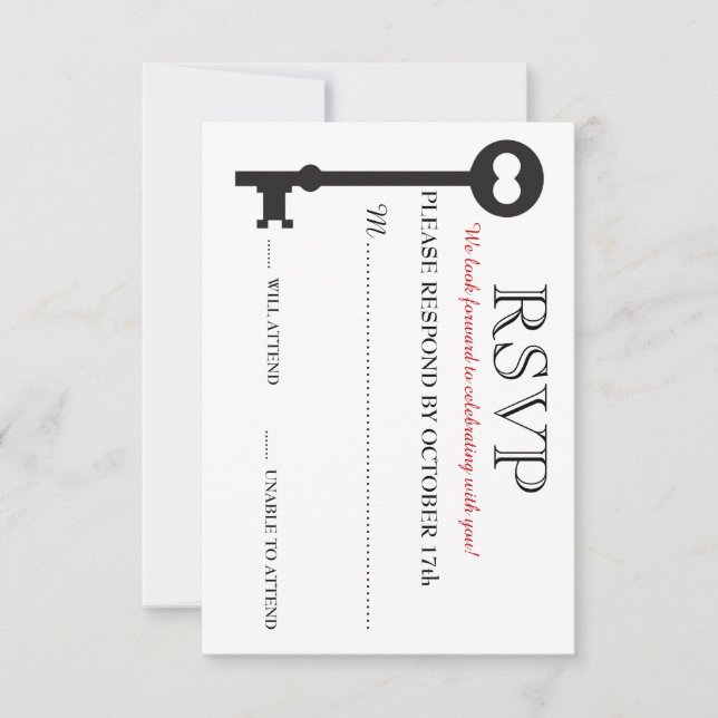 Skeleton Key Wedding RSVP Card (Front)