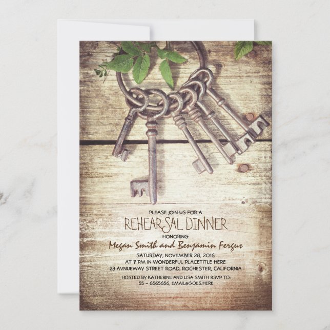 Skeleton Keys Rustic Rehearsal Dinner Invitations (Front)