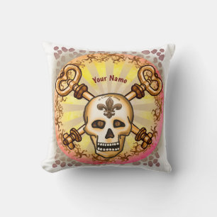 Skeleton Keys skull  Throw Pillow