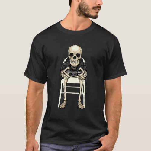 Skeleton Kid Sitting On chair Playing Video Game H T_Shirt