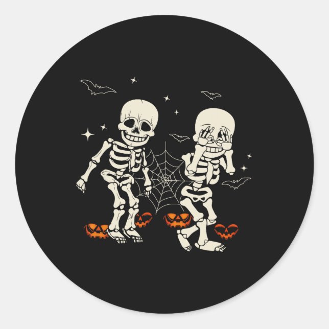 Skeleton Kids Griddy-dance Halloween Trick Or Trea Classic Round Sticker (Front)
