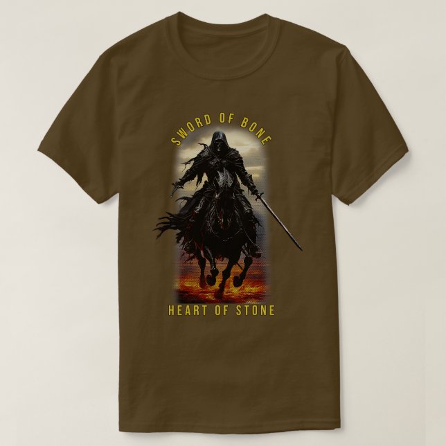 Skeleton Knight Sword of Bone Heart of Stone T-Shirt (Design Front)