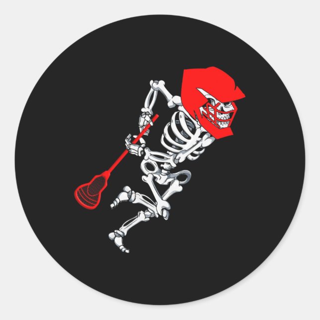 Skeleton Lacrosse Shirt Halloween  Classic Round Sticker (Front)