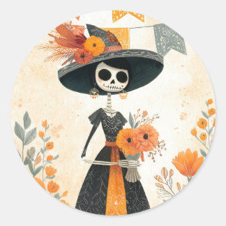 Skeleton Lady La Catrina Day of the Dead Classic Round Sticker