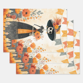 Skeleton Lady La Catrina Day of the Dead Wrapping Paper Sheets