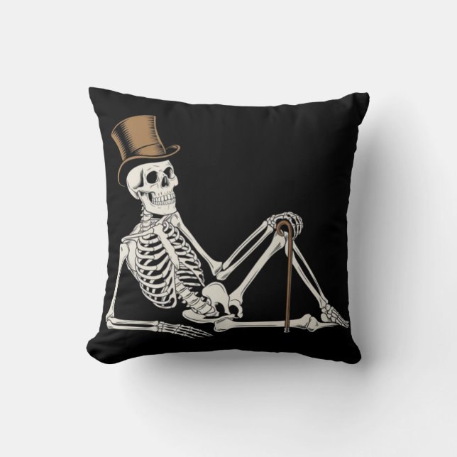 Skeleton Laying Down Black Halloween Accents  Throw Pillow (Front)