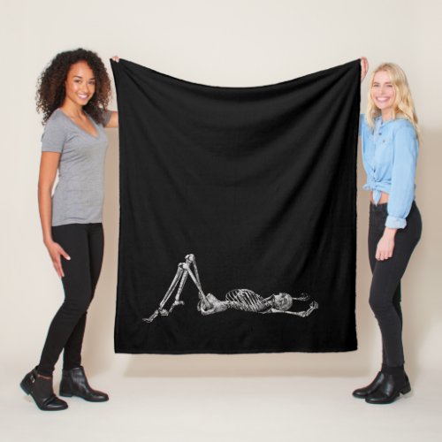 Skeleton Laying Down Black  Halloween  Fleece Blanket