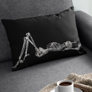 Skeleton Laying Down Black  Halloween Lumbar Pillow