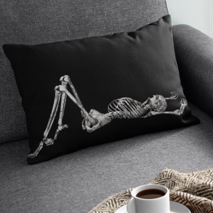 Skeleton Laying Down Black  Halloween Lumbar Pillow