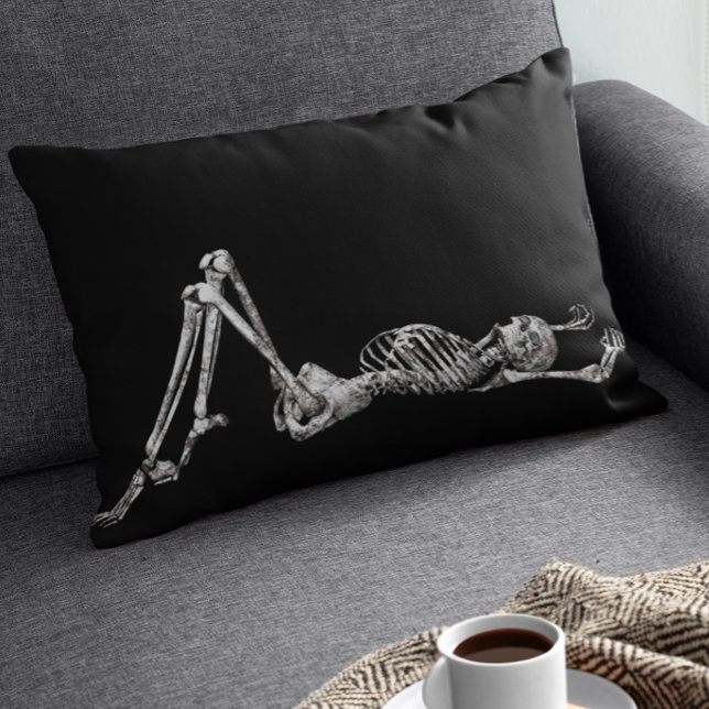 Skeleton Laying Down Black  Halloween Lumbar Pillow (Creator Uploaded)