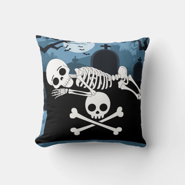 Skeleton Laying Down Black Halloween Lumbar  Throw Pillow (Front)