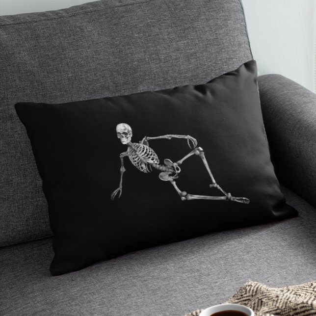 Skeleton Laying Down Black Minimalistic Halloween Lumbar Pillow (Creator Uploaded)