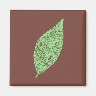 Skeleton Leaf line art brown and green Magnet