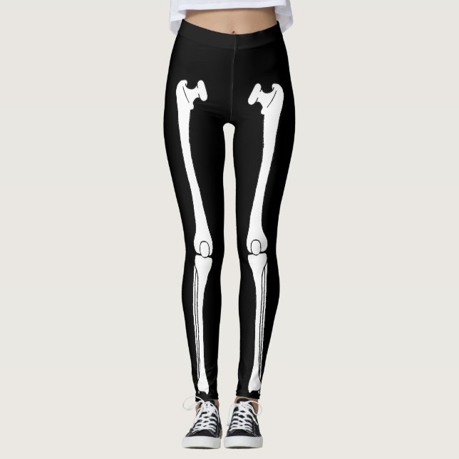 Skeleton Leg Bones Black Halloween Leggings (Front)