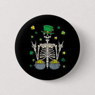 Skeleton Leprechaun St Patricks Day Shamrock Clove Button