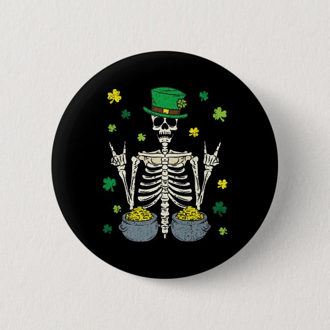 Skeleton Leprechaun St Patricks Day Shamrock Clove Button (Front)