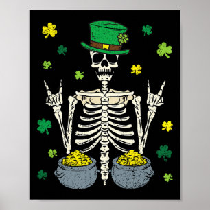 Skeleton Leprechaun St Patricks Day Shamrock Clove Poster