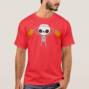 Skeleton Lifting Pumpkins Funny Halloween Snatch B T-Shirt