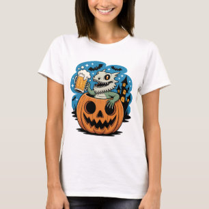 Skeleton Lizard in Pumpkin with Beer Mug T-Shirt