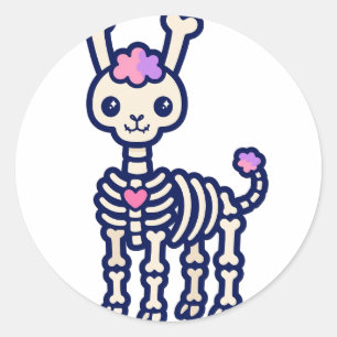 Skeleton Llama Halloween Classic Round Sticker