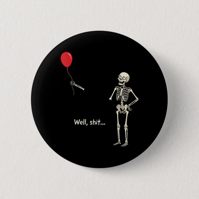 Skeleton Lost Balloon Stuff Skeleton Funny Button (Front)